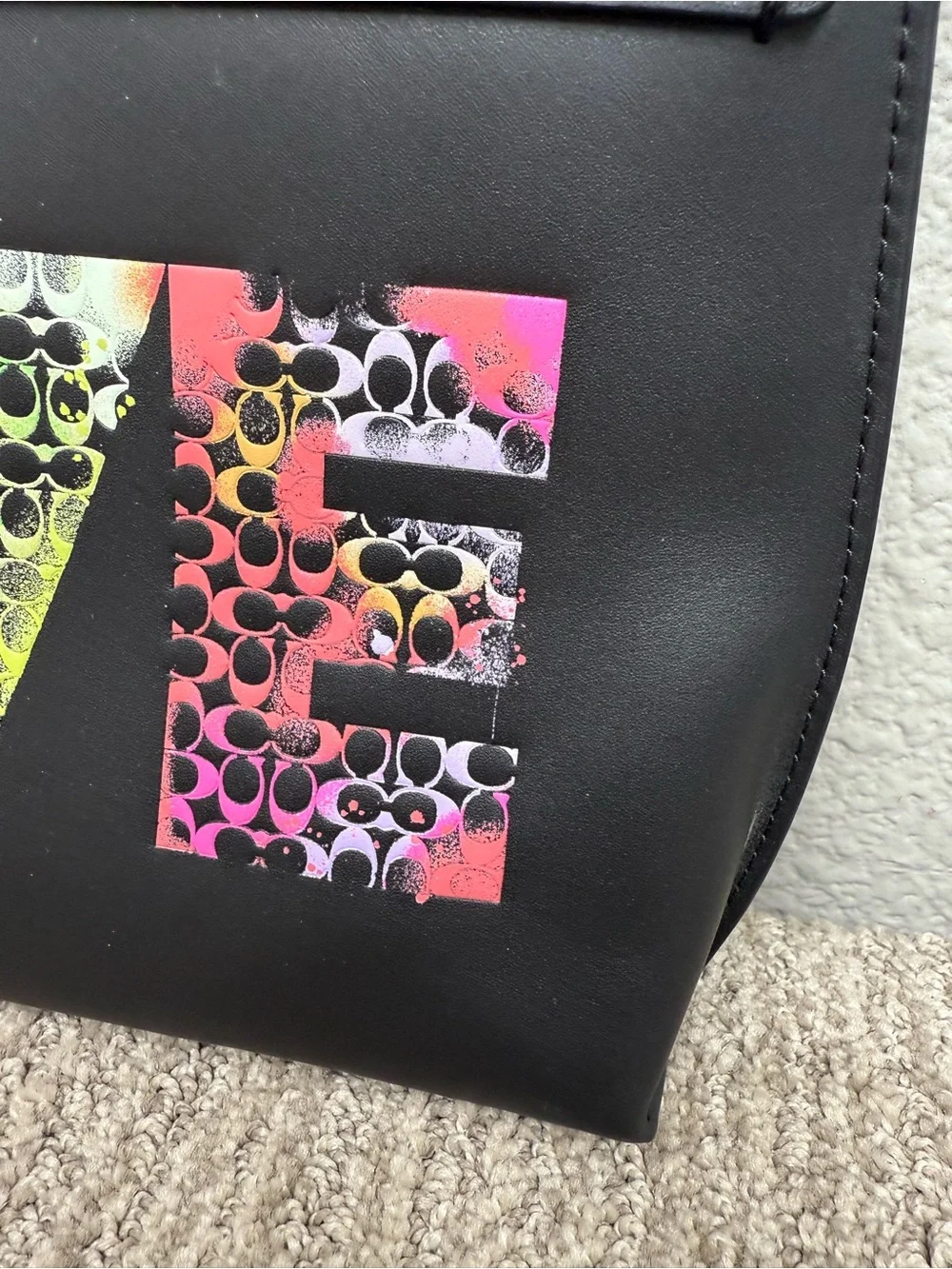 Coach Black Wristlet Pouch with Multicolor LOVE Print